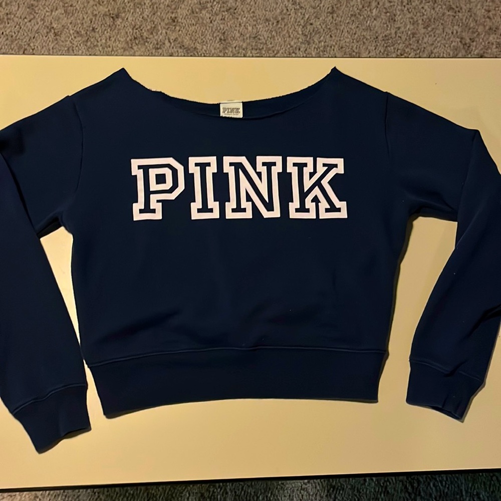 Pink Cropped Off The Shoulder Sweatshirt